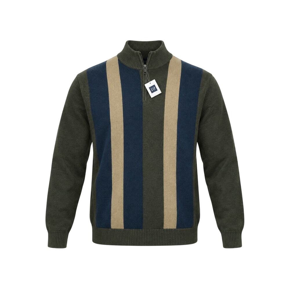 Vintage GAP 90s Grandpa 1/4 Zip Striped Cotton Sweater NWT Size L